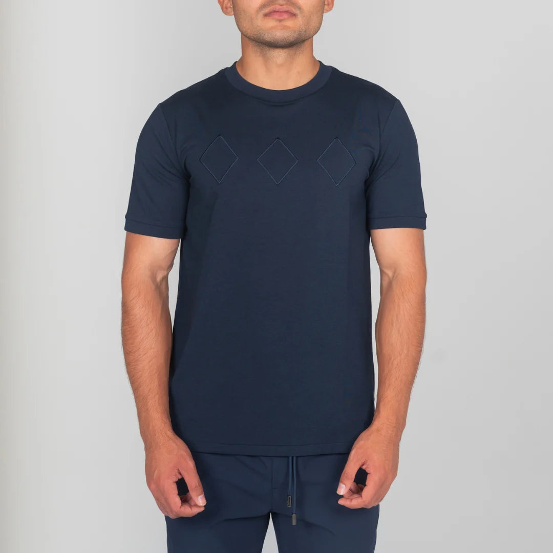 Lanka Diamond Stitch T-Shirt - Navy